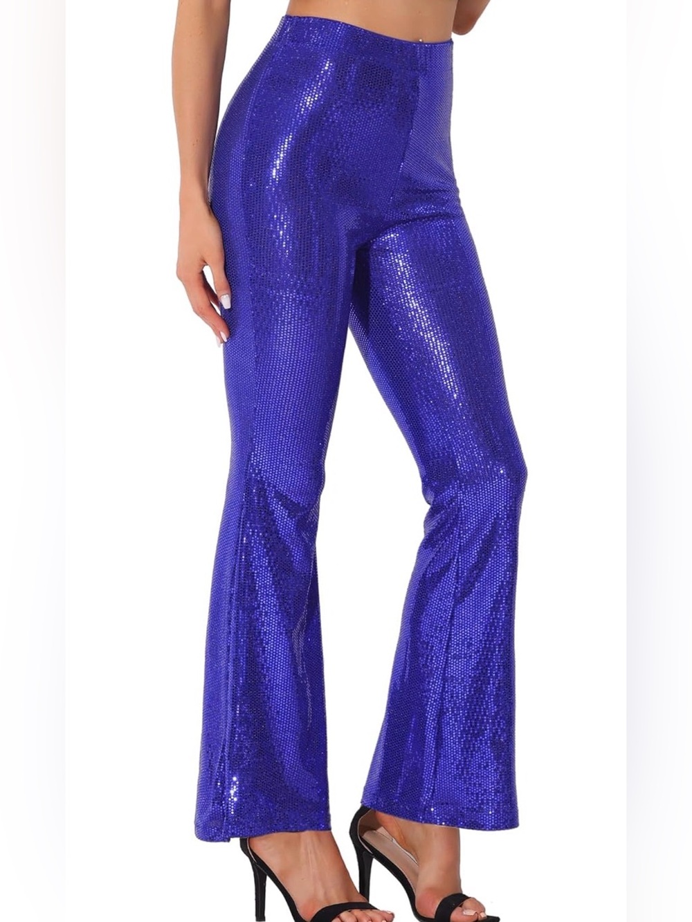 Allegra K Electric Royal Blue Sequin Flare Pants